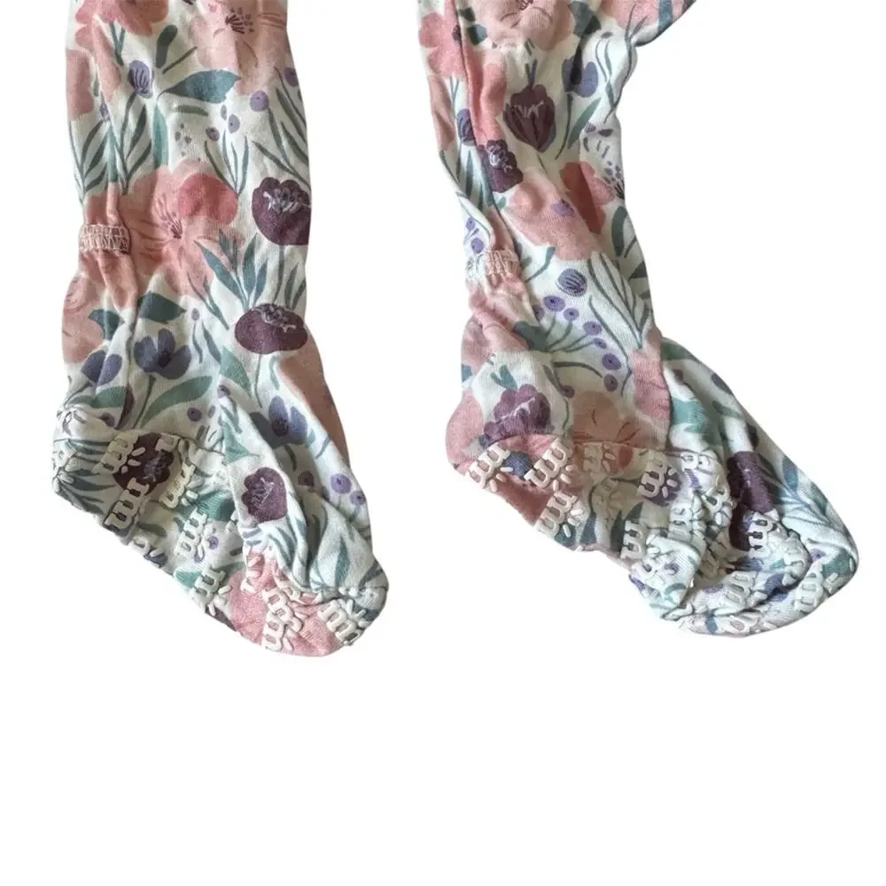 Two Magnetic Me Floral & Pink Elephants Footie Sleepwear Modal Size 9-12 & 12-18